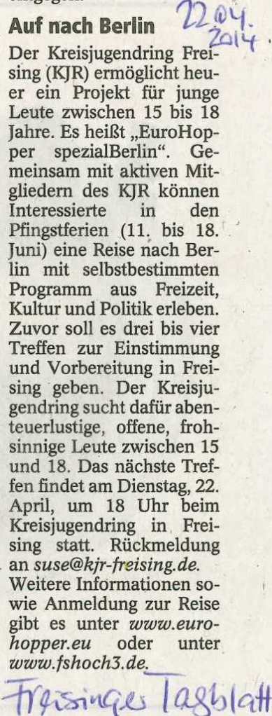 2014_04_22 Freisinger Tagblatt_Auf nach Berlin